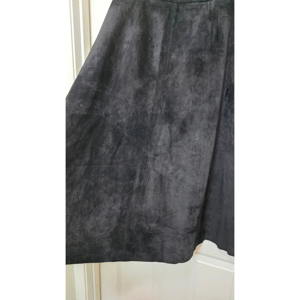 VTG Evan Davies Black Leather Women's 14 A-Line Midi Elegant Grunge Preppy Skirt